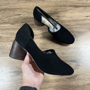 Sbicca Volin Women's 8 Black Leather Suede Slip‎ On Block Heel Shoes